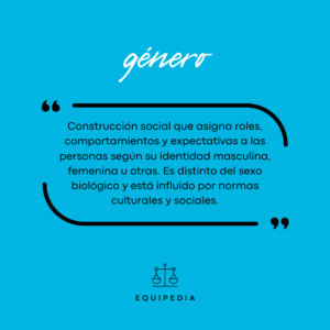 género: construcción social que asigna roles, comportamientos y expectativas a las personas según su identidad masculina, femenina u otras.